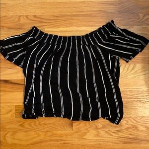 Over the shoulder black and white stripped top